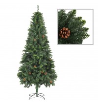 vidaXL Artificial Christmas Tree with Pine Cones Green 7 ft