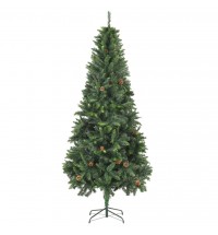 vidaXL Artificial Christmas Tree with Pine Cones Green 7 ft