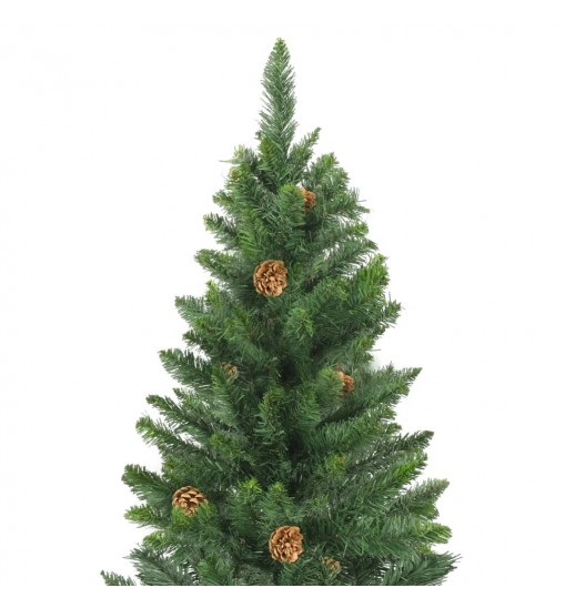 vidaXL Artificial Christmas Tree with Pine Cones Green 7 ft