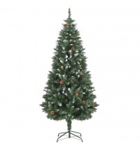 vidaXL Artificial Christmas Tree with Pine Cones and White Glitter 6 ft