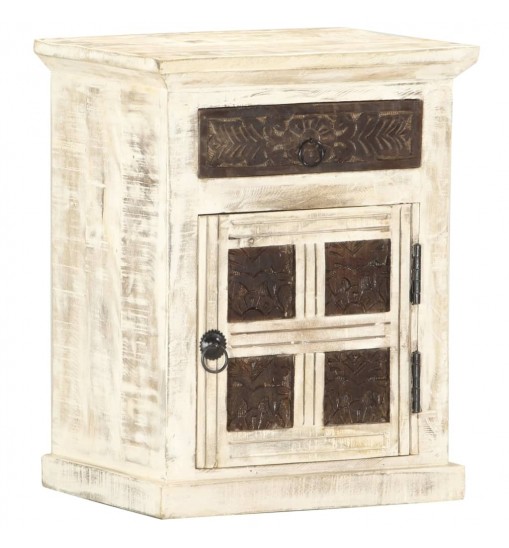 vidaXL Bedside Cabinet White 15.7"x11.8"x19.7" Solid Mango Wood