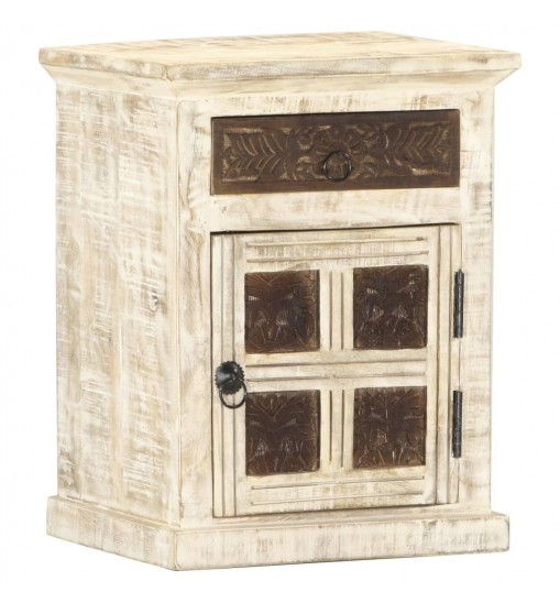 vidaXL Bedside Cabinet White 15.7"x11.8"x19.7" Solid Mango Wood