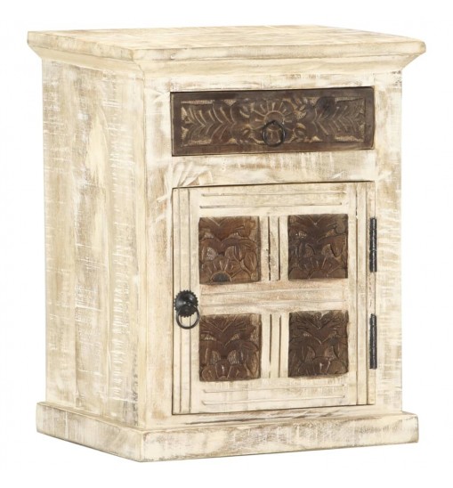 vidaXL Bedside Cabinet White 15.7"x11.8"x19.7" Solid Mango Wood