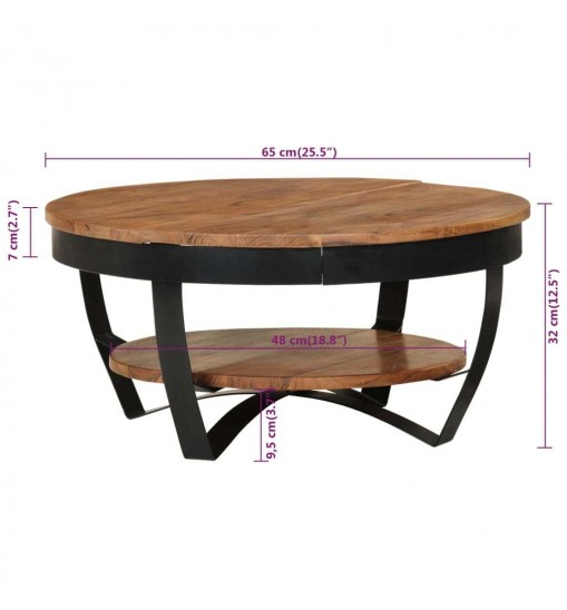 vidaXL Coffee Table 25.6"x25.6"x12.6" Solid Acacia Wood