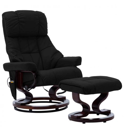 vidaXL Massage Recliner with Ottoman Black Faux Leather and Bentwood