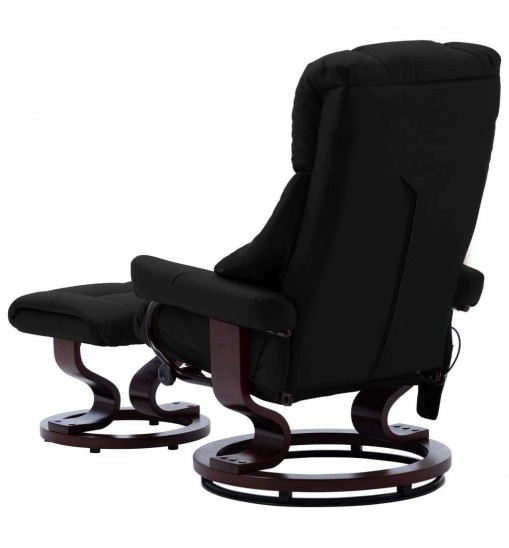 vidaXL Massage Recliner with Ottoman Black Faux Leather and Bentwood