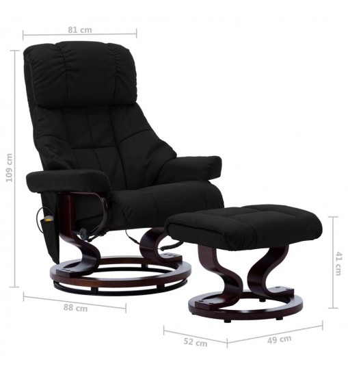 vidaXL Massage Recliner with Ottoman Black Faux Leather and Bentwood