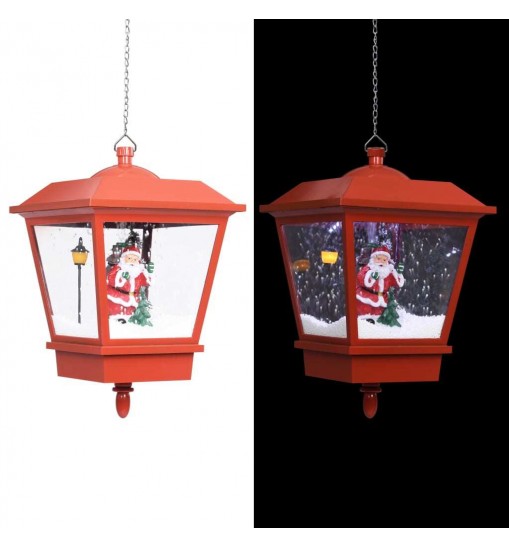 vidaXL Christmas Hanging Lamp with LED Light and Santa Red 10.6"x10.6"x17.7"