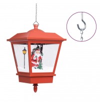 vidaXL Christmas Hanging Lamp with LED Light and Santa Red 10.6"x10.6"x17.7"