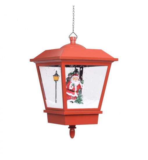 vidaXL Christmas Hanging Lamp with LED Light and Santa Red 10.6"x10.6"x17.7"