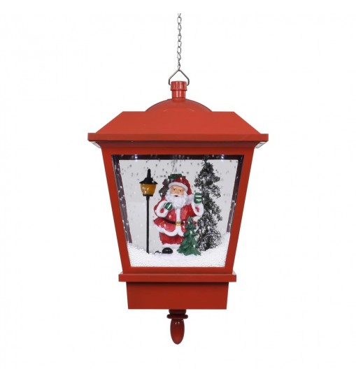 vidaXL Christmas Hanging Lamp with LED Light and Santa Red 10.6"x10.6"x17.7"