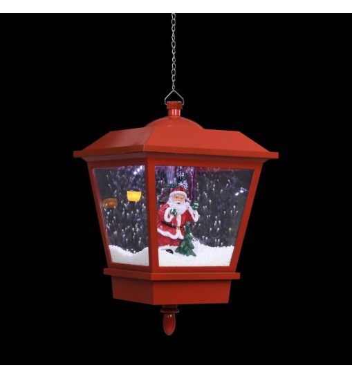 vidaXL Christmas Hanging Lamp with LED Light and Santa Red 10.6"x10.6"x17.7"