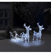 vidaXL Reindeers & Sleigh Christmas Decoration 160 LEDs 51.2" Acrylic