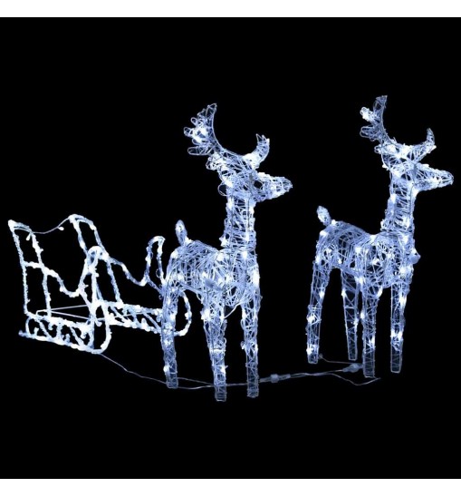 vidaXL Reindeers & Sleigh Christmas Decoration 160 LEDs 51.2" Acrylic