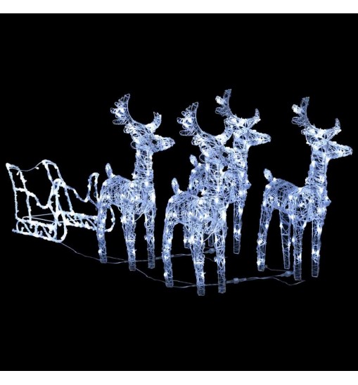 vidaXL Reindeers & Sleigh Christmas Decoration 110.2"x11"x21.7" Acrylic