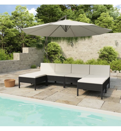 vidaXL 6 Piece Patio Lounge Set with Cushions Poly Rattan Black