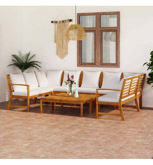 vidaXL 9 Piece Patio Lounge Set with Cushion Cream Solid Acacia Wood