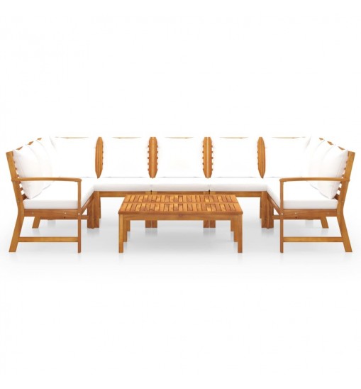 vidaXL 9 Piece Patio Lounge Set with Cushion Cream Solid Acacia Wood