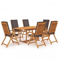 vidaXL 7 Piece Patio Dining Set with Cushions Solid Teak Wood Gray