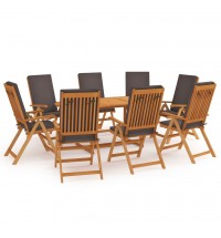vidaXL 9 Piece Patio Dining Set with Cushions Solid Teak Wood Gray