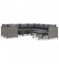 vidaXL 9 Piece Patio Lounge Set with Cushions Poly Rattan Gray