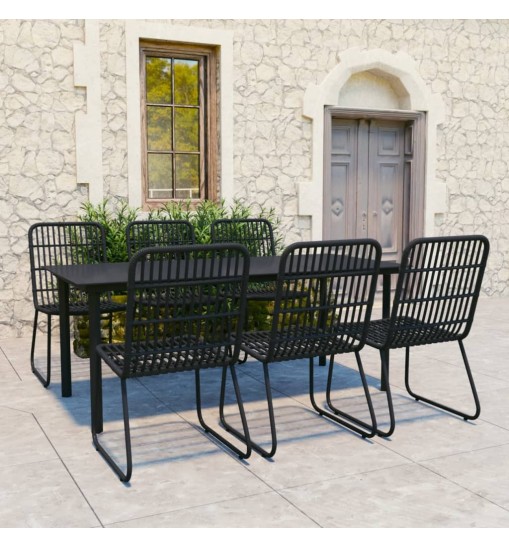 vidaXL 7 Piece Patio Dining Set Poly Rattan and Glass