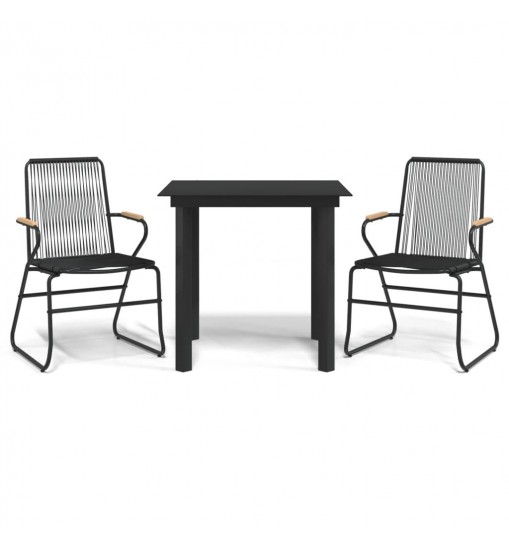 vidaXL 3 Piece Patio Dining Set Black PVC Rattan