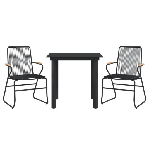 vidaXL 3 Piece Patio Dining Set Black PVC Rattan