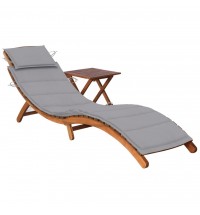 vidaXL Patio Sun Lounger with Table and Cushion Solid Acacia Wood