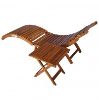 vidaXL Patio Sun Lounger with Table and Cushion Solid Acacia Wood