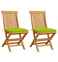 vidaXL Patio Chairs with Bright Green Cushions 2 pcs Solid Teak Wood