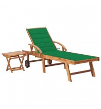 vidaXL Sun Lounger with  Table and Cushion Solid Teak Wood