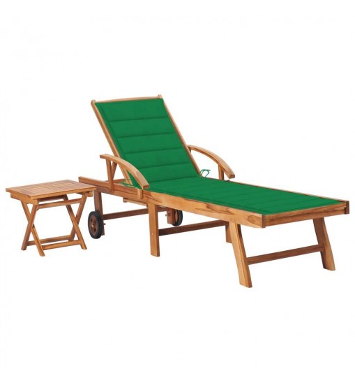 vidaXL Sun Lounger with  Table and Cushion Solid Teak Wood