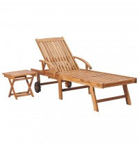 vidaXL Sun Lounger with  Table and Cushion Solid Teak Wood