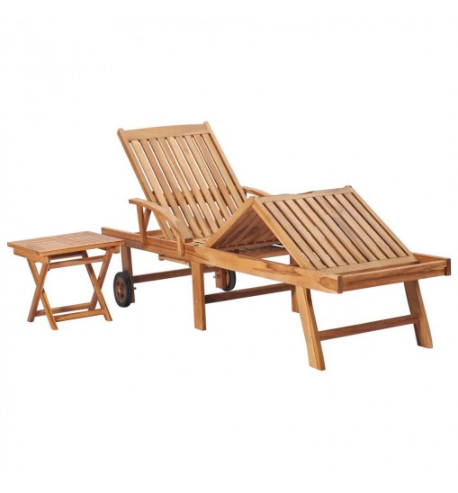 vidaXL Sun Lounger with  Table and Cushion Solid Teak Wood