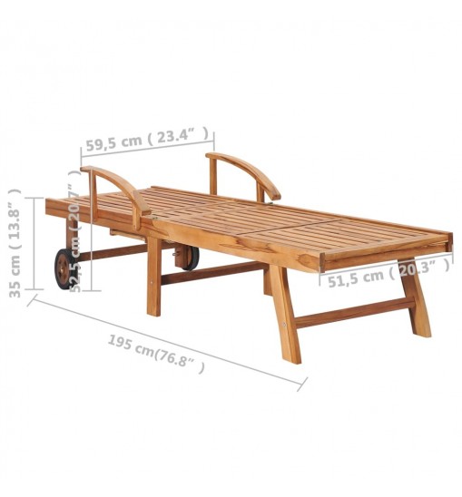 vidaXL Sun Lounger with  Table and Cushion Solid Teak Wood