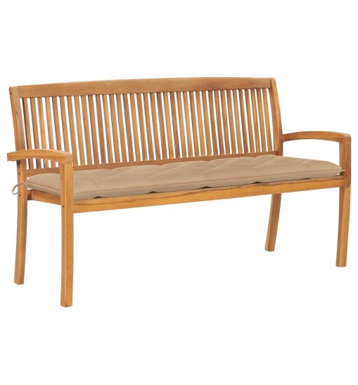 vidaXL Stacking Patio Bench with Cushion 62.6'' Solid Teak Wood