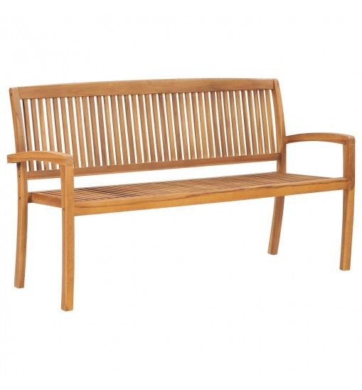 vidaXL Stacking Patio Bench with Cushion 62.6'' Solid Teak Wood