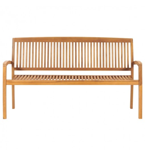 vidaXL Stacking Patio Bench with Cushion 62.6'' Solid Teak Wood