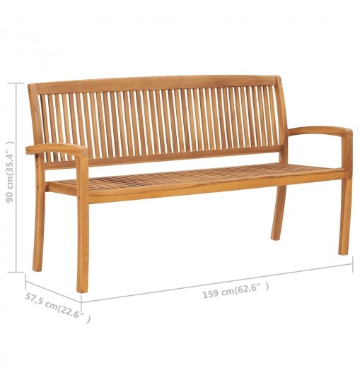 vidaXL Stacking Patio Bench with Cushion 62.6'' Solid Teak Wood