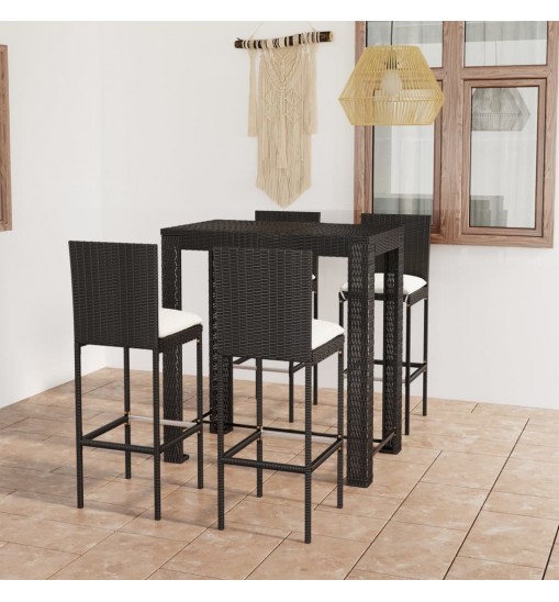 vidaXL 5 Piece Patio Bar Set with Cushions Poly Rattan Black