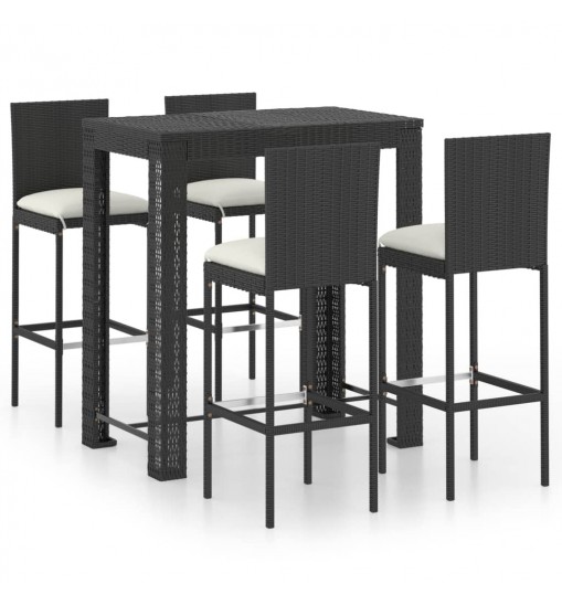 vidaXL 5 Piece Patio Bar Set with Cushions Poly Rattan Black