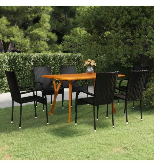 vidaXL 7 Piece Patio Dining Set Black