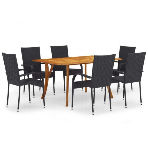 vidaXL 7 Piece Patio Dining Set Black