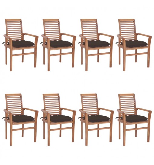 vidaXL Dining Chairs 8 pcs with Taupe Cushions Solid Teak Wood