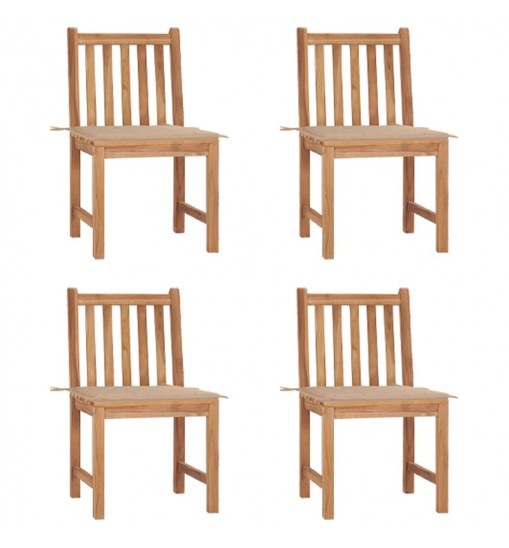 vidaXL Patio Chairs 4 pcs with Cushions Solid Teak Wood