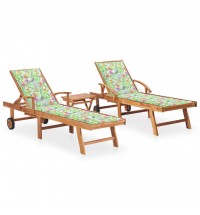 vidaXL Sun Loungers 2 pcs with Table and Cushion Solid Teak Wood