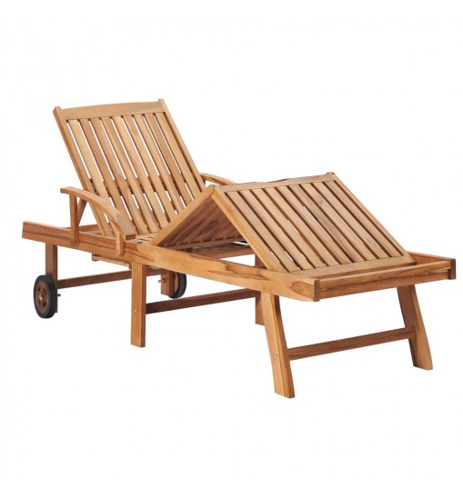 vidaXL Sun Loungers 2 pcs with Table and Cushion Solid Teak Wood