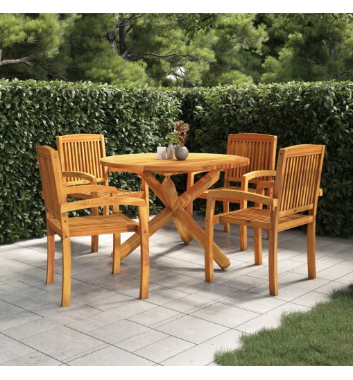 vidaXL 5 Piece Patio Dining Set Solid Wood Teak