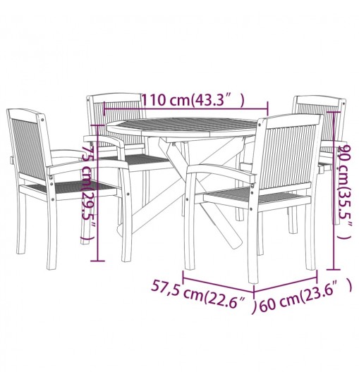 vidaXL 5 Piece Patio Dining Set Solid Wood Teak